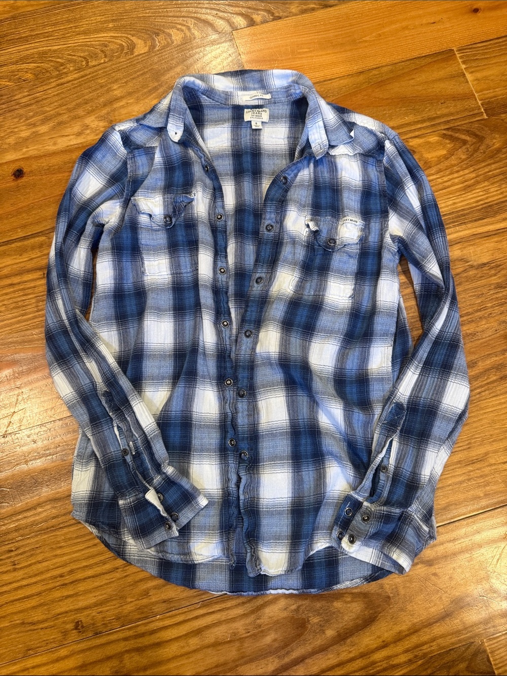 Lucky Brand Blue and White Plaid Button-Down Shirt